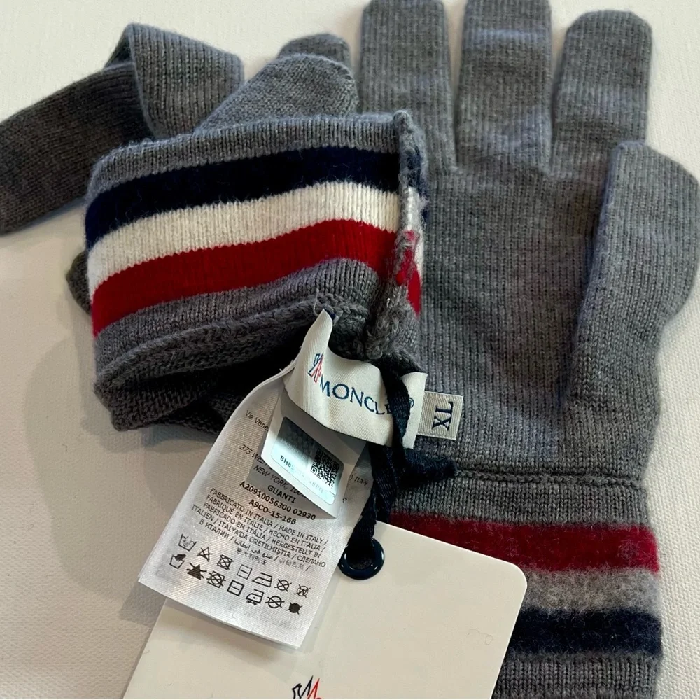 Moncler NWT Virgin Wool Grey Tri Color Gloves XL Unisex - Picture 6 of 7